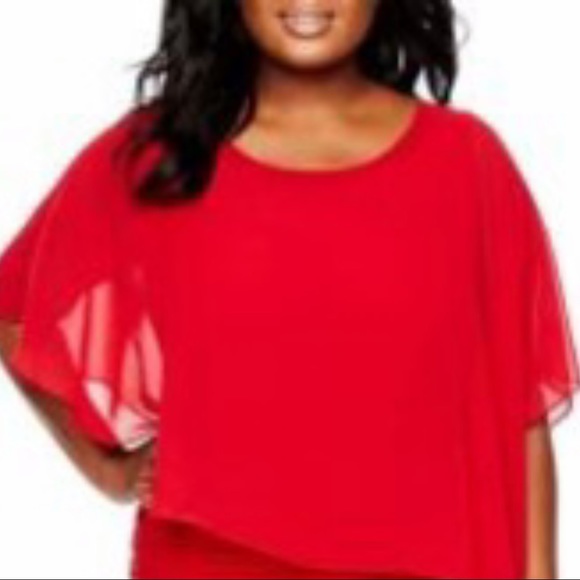 🆕Glamour Cocktail Dress Red Plus Sz Scarf Overlay - Picture 7 of 7